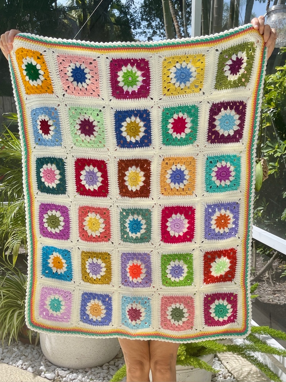 Handmade Granny Square Crochet Baby Blanket, Multicolor, Acrylic, 31” x 37”